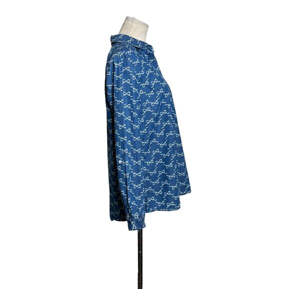 Kim Rogers blue chambray bow ribbon print button shirt size small - Picture 6 of 7